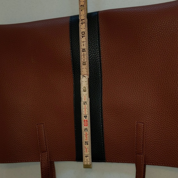 Vince Camuto Brown Pebble Front Stripe Open Top Handbag Tote Bag - Picture 7 of 9